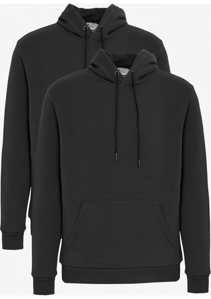 2'li Paket Standart Fit Normal Kesim Kapüşonlu Kanguru Cepli Sweatshirt