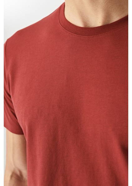 Erkek Bordo-lacivert Slim Fit Dar Kesim Bisiklet Yaka %100 Pamuk 2'li Düz Tişört Paketi