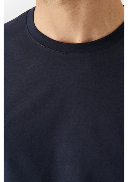 Erkek Bordo-lacivert Slim Fit Dar Kesim Bisiklet Yaka %100 Pamuk 2'li Düz Tişört Paketi