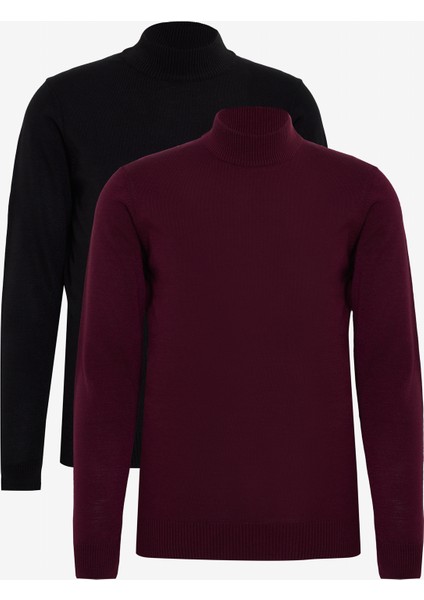 2'li Paket Standart Fit Normal Kesim Yarım Balıkçı Yaka Basic Triko Kazak