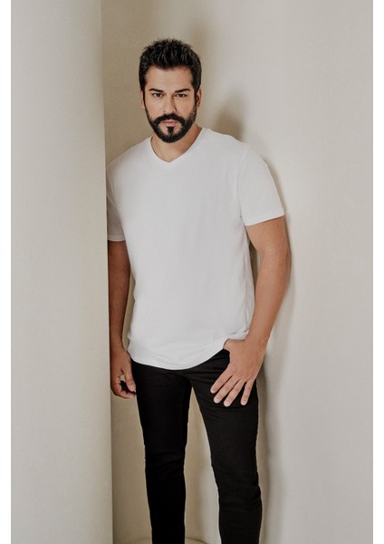 2'li Slim Fit Dar Kesim V Yaka %100 Pamuk Tişört indirimleri