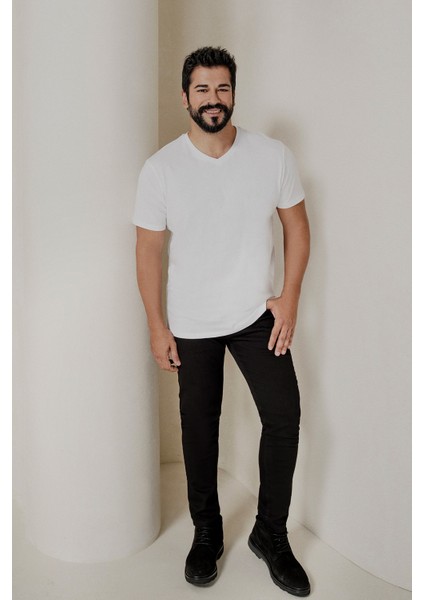 2'li Slim Fit Dar Kesim V Yaka %100 Pamuk T-Shirt modelleri