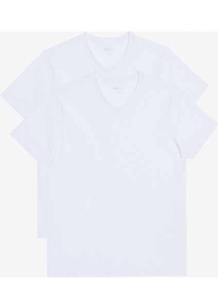 2'li Slim Fit Dar Kesim V Yaka %100 Pamuk T-Shirt