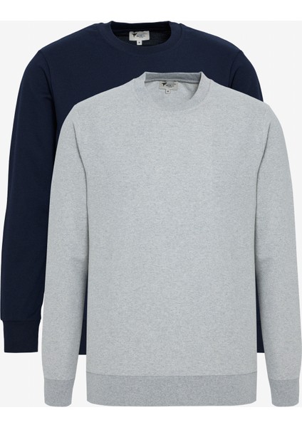 2'li Paket Pamuklu Standart Fit Normal Kesim Bisiklet Yaka Sweatshirt