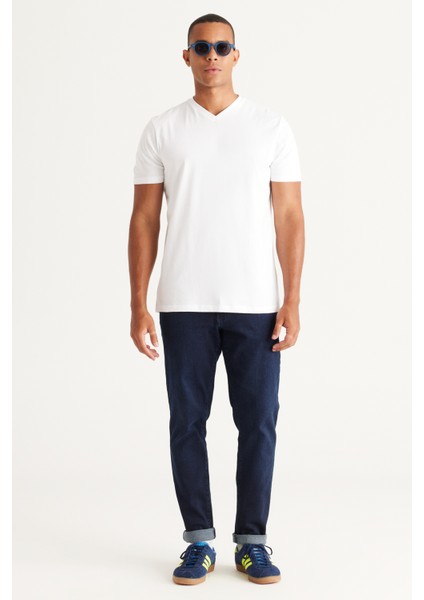 2'li Slim Fit Dar Kesim V Yaka %100 Pamuk T-Shirt
