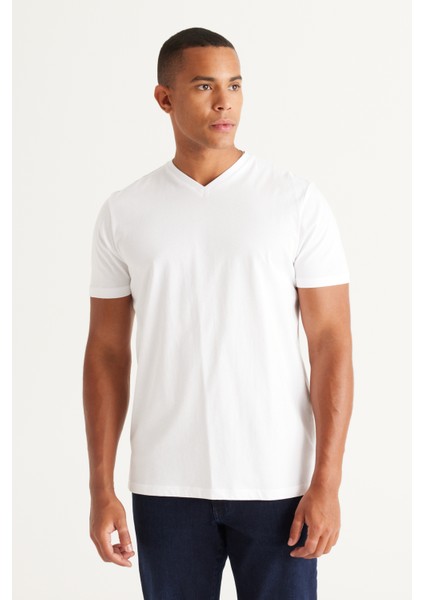 2'li Slim Fit Dar Kesim V Yaka %100 Pamuk T-Shirt