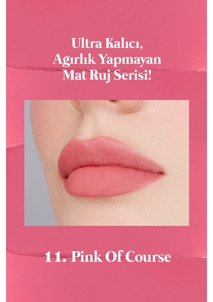 Mat Bitişli ve Uzun Süre Kalıcı Stick Ruj PERIPERA Ink Mood Matte Stick (11 Pink Of Course)