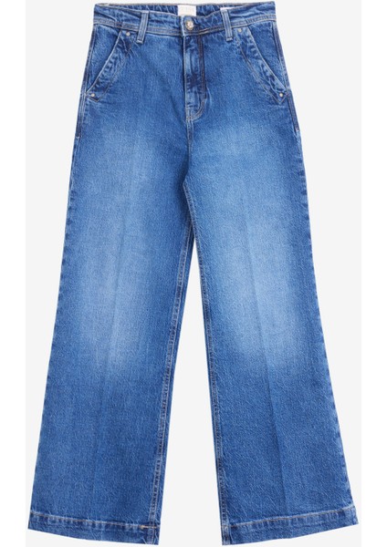 Yüksek Bel Bol Paça Bol Kesim Lacivert Kadın Denim Pantolon Dakota Hıgh Wıde Cro - Eco Recy Co