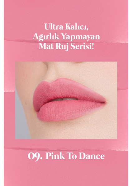 Mat Bitişli ve Uzun Süre Kalıcı Stick Ruj PERIPERA Ink Mood Matte Stick (09 Pink To Dance)