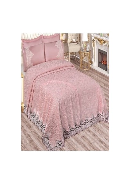 Fransız Dantelli Çift Kişilik Emboss Battaniye Takımı Çeyizlik Yatak Örtüsü Seti