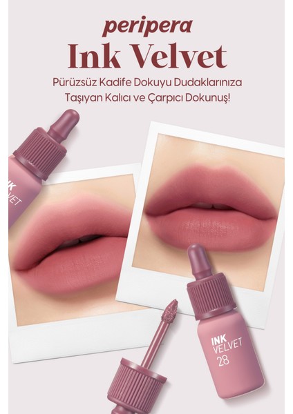 Yüksek Pigmentli, Kadife Görünümlü, Gün Boyu Kalıcı Tint PERIPERA Ink Velvet (28 Mauveful Nude)