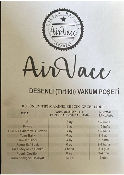 Desenli Tırtıklı Ev Tipi Vakum Makinası Torbası 15 x 25 cm 25 Adet