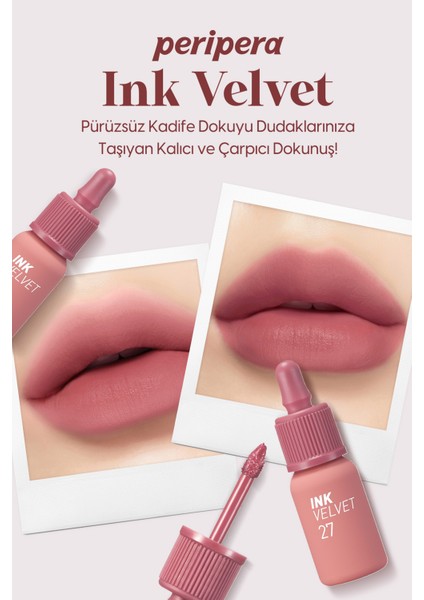 Yüksek Pigmentli, Kadife Görünümlü, Gün Boyu Kalıcı Tint PERIPERA Ink Velvet (27 Strawberry Nude)