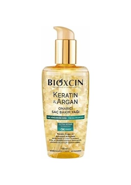Keratin & Argan Onarıcı Saç Bakım Yağı 150 ml - Yıpranmış ve Hasar Görmüş Saçlar