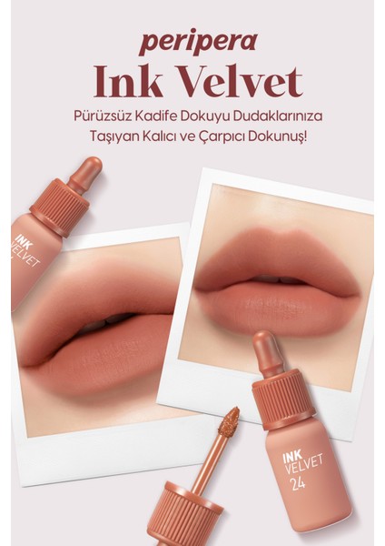 Yüksek Pigmentli, Kadife Görünümlü, Gün Boyu Kalıcı Tint PERIPERA Ink Velvet (24 Milky Nude)