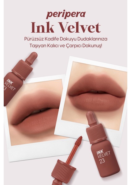 Yüksek Pigmentli, Kadife Görünümlü, Gün Boyu Kalıcı Tint PERIPERA Ink Velvet (23 Nutty Nude)