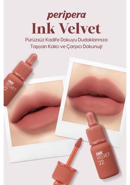 Yüksek Pigmentli, Kadife Görünümlü, Gün Boyu Kalıcı Tint PERIPERA Ink Velvet (22 Bouquet Nude)