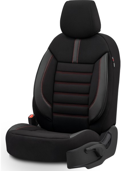 Limited Design Airbag Dikişli Ekstra Destekli Oto Koltuk Kılıfı Tam Set Siyah - Kırmızı