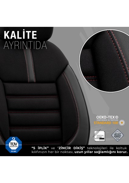 Limited Design Airbag Dikişli Ekstra Destekli Oto Koltuk Kılıfı Tam Set Siyah - Kırmızı