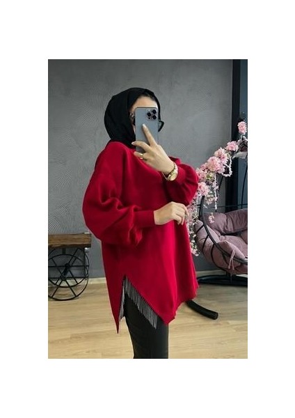 Yarı Zincirli Triko Kazak Bordo