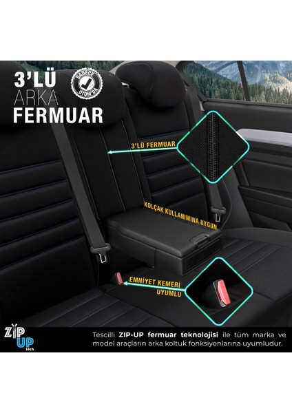 Limited Design Airbag Dikişli Ekstra Destekli Oto Koltuk Kılıfı Tam Set Siyah - Mavi fırsatları