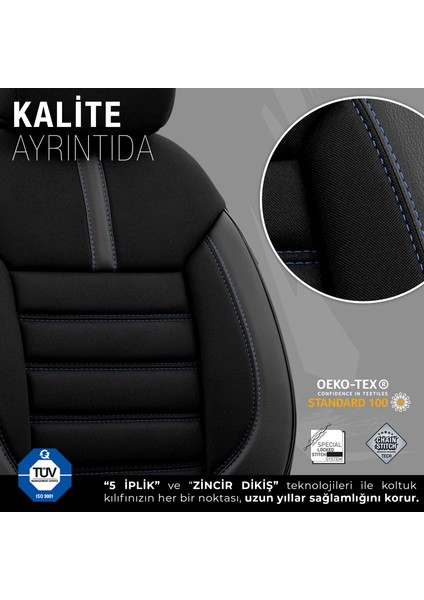 Limited Design Airbag Dikişli Ekstra Destekli Oto Koltuk Kılıfı Tam Set Siyah - Mavi indirimleri