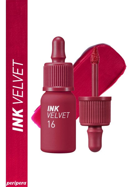 Yüksek Pigmentli, Kadife Görünümlü, Gün Boyu Kalıcı Tint PERIPERA Ink Velvet (16 Heart Fuchsia Pink)