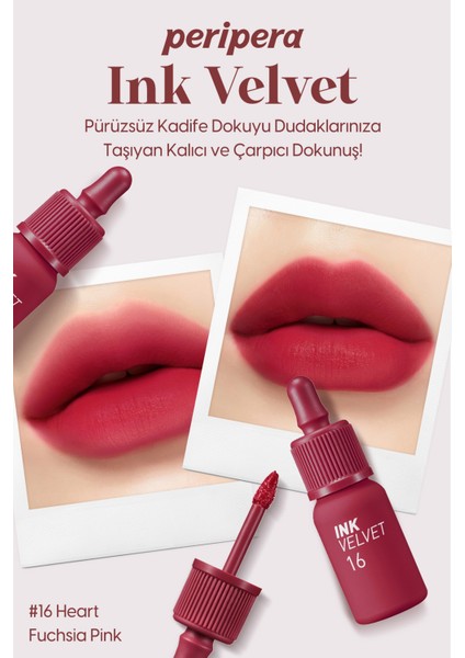 Yüksek Pigmentli, Kadife Görünümlü, Gün Boyu Kalıcı Tint PERIPERA Ink Velvet (16 Heart Fuchsia Pink) fiyatları