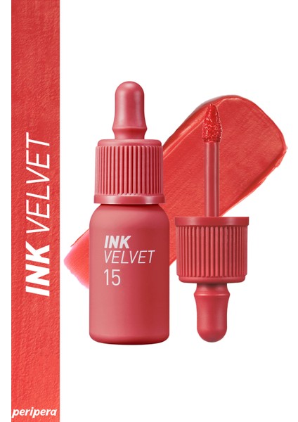 Yüksek Pigmentli, Kadife Görünümlü, Gün Boyu Kalıcı Tint PERIPERA Ink Velvet (15 Beauty Peak Rose)