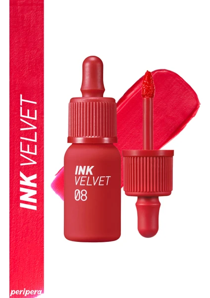 Yüksek Pigmentli, Kadife Görünümlü, Gün Boyu Kalıcı Tint PERIPERA Ink Velvet (8 Sellout Red)