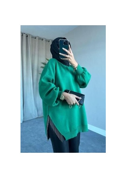 Yarı Zincirli Triko Kazak Yeşil