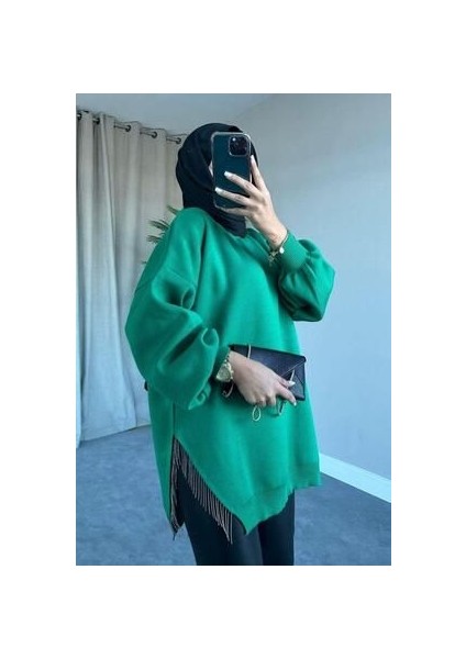 Yarı Zincirli Triko Kazak Yeşil fırsatları