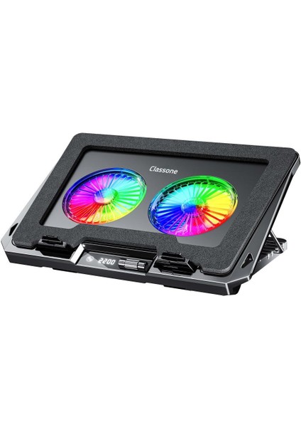 GT102 Gaming Laptop Soğutucu, 2200RPM , Rgb Işıklı , LED Display , Notebook Soğutucu Stand