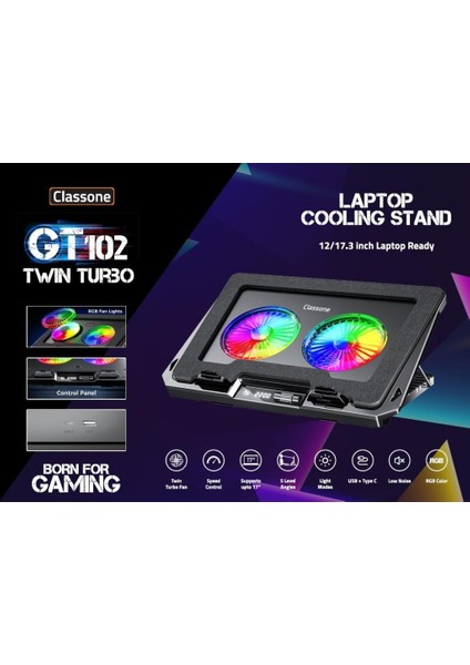 GT102 Gaming Laptop Soğutucu, 2200RPM , Rgb Işıklı , LED Display , Notebook Soğutucu Stand