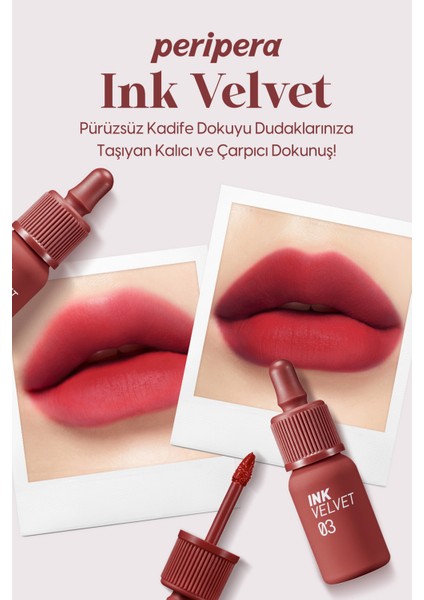 Yüksek Pigmentli, Kadife Görünümlü, Gün Boyu Kalıcı Tint Peripera Ink Velvet (3 Red Only)