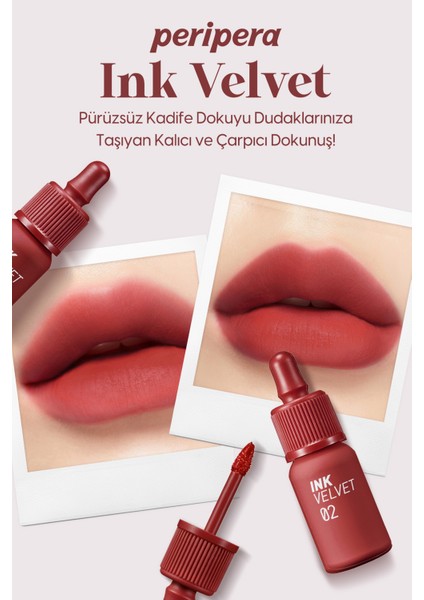 Yüksek Pigment Içeren, Kadife Görünümlü Gün Boyu Kalıcı Tint Peripera Ink Velvet (2 Celeb Deep Rose)