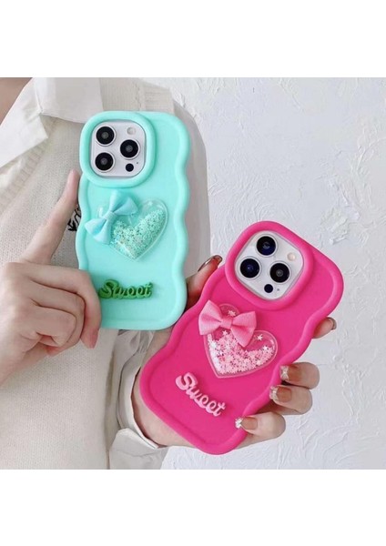 IPHONE 12/12 Pro Lüks 3D Kalp Tasarımlı, Kenarları Dalgalı, Darbe Önleyici Silikon Kılıf
