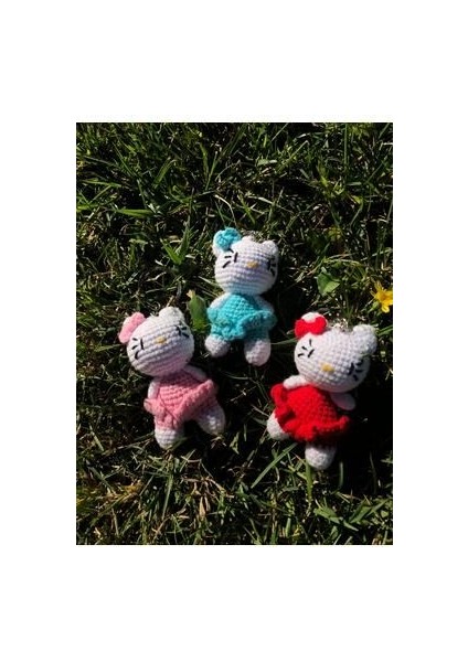 Sevimli Oyun Arkadaşı Kedicik Anahtarlık Amigurumi Organik Oyuncak 9cm