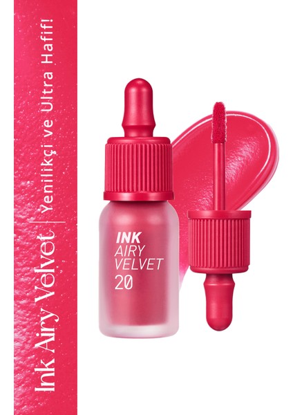 Uzun Süre Kalıcı Hafif Formüllü Kadife Bitişli Tint PERIPERA Ink Airy Velvet(20Beautiful Coral Pink)