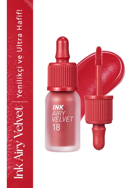 Uzun Süre Kalıcı ve Hafif Formüllü, Kadife Bitişli Tint PERIPERA Ink Airy Velvet (18 Cherry Punch)