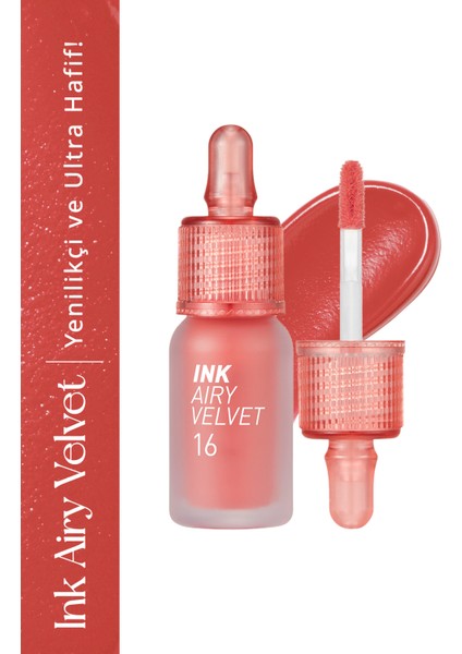 Uzun Süre Kalıcı Hafif Formüllü Kadife Bitişli Tint PERIPERA Ink Airy Velvet(16Favorite Orange Pink)