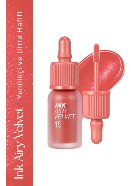 Uzun Süre Kalıcı ve Hafif Formüllü, Kadife Bitişli Tint PERIPERA Ink Airy Velvet (15 Soft Coral)