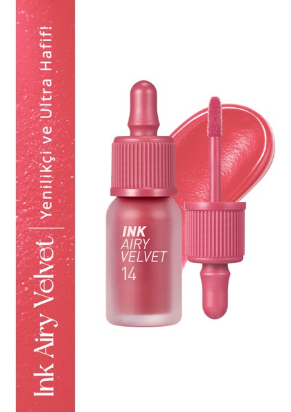 Uzun Süre Kalıcı ve Hafif Formüllü, Kadife Bitişli Tint PERIPERA Ink Airy Velvet (14 Rosy Pink)