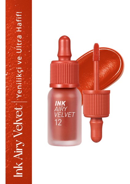 Uzun Süre Kalıcı, Hafif Formüllü Kadife Bitişli Tint PERIPERA Ink Airy Velvet (12Morning Grapefruit)