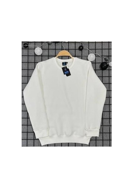 Beyaz Unisex Uzun Kollu 0 Yaka Oversize 3iplik Sweatshirt