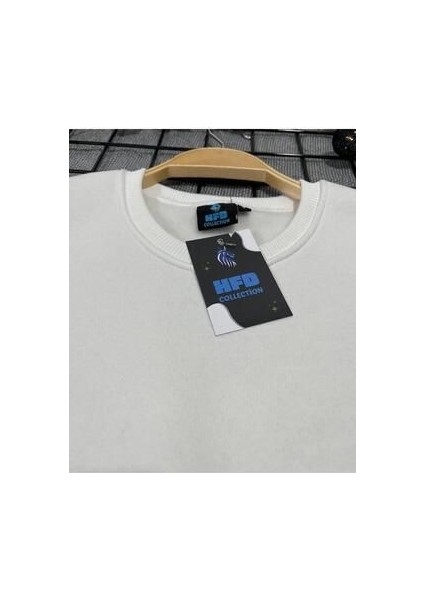 Beyaz Unisex Uzun Kollu 0 Yaka Oversize 3iplik Sweatshirt modelleri