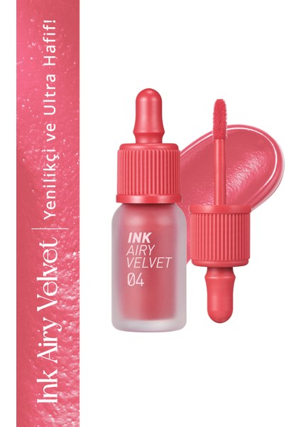 Uzun Süre Kalıcı ve Hafif Formüllü, Kadife Bitişli Tint PERIPERA Ink Airy Velvet (4 Pretty Pink)