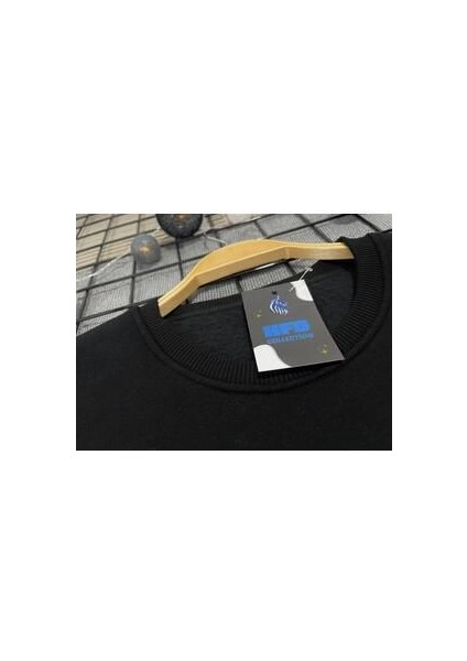 Siyah Unisex Uzun Kollu 0 Yaka Oversize 3iplik Sweatshirt modelleri