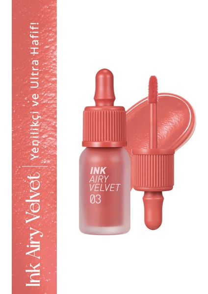 Uzun Süre Kalıcı ve Hafif Formüllü, Kadife Bitişli Tint PERIPERA Ink Airy Velvet (3 Cartoon Coral)