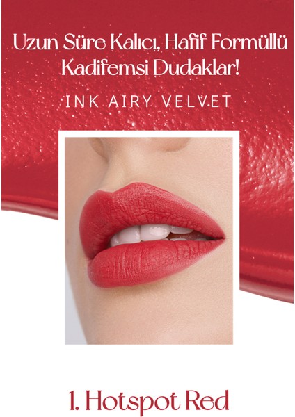 Uzun Süre Kalıcı ve Hafif Formüllü, Kadife Bitişli Tint PERIPERA Ink Airy Velvet (1 Hotspot Red)